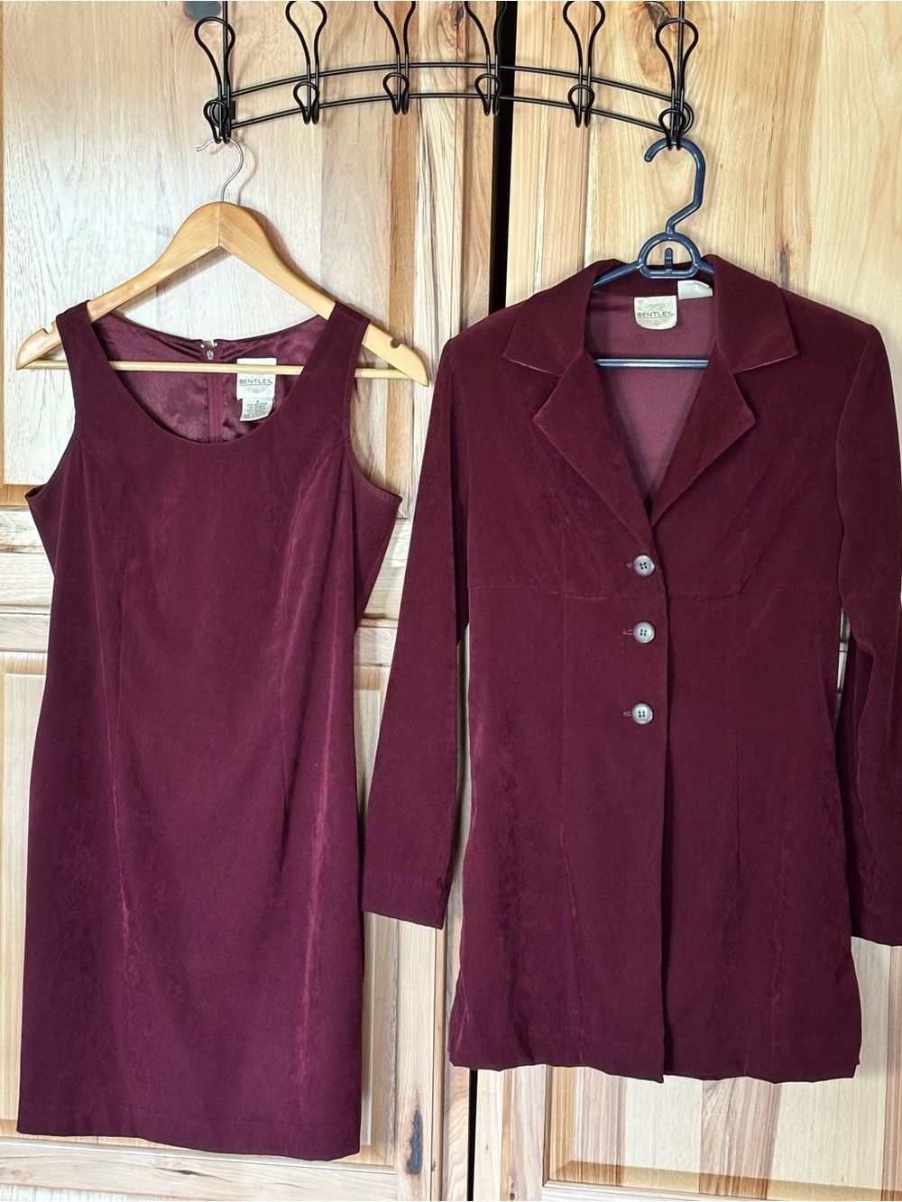 Vintage Y2K Bentley Burgundy 2 Piece Dress & Long Blazer Set Size 8